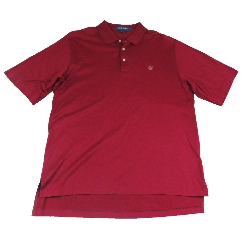 Polo Golf Ralph Lauren Red Shield Crest Polo Shirt Cotton Men's Large 90s Vtg LG